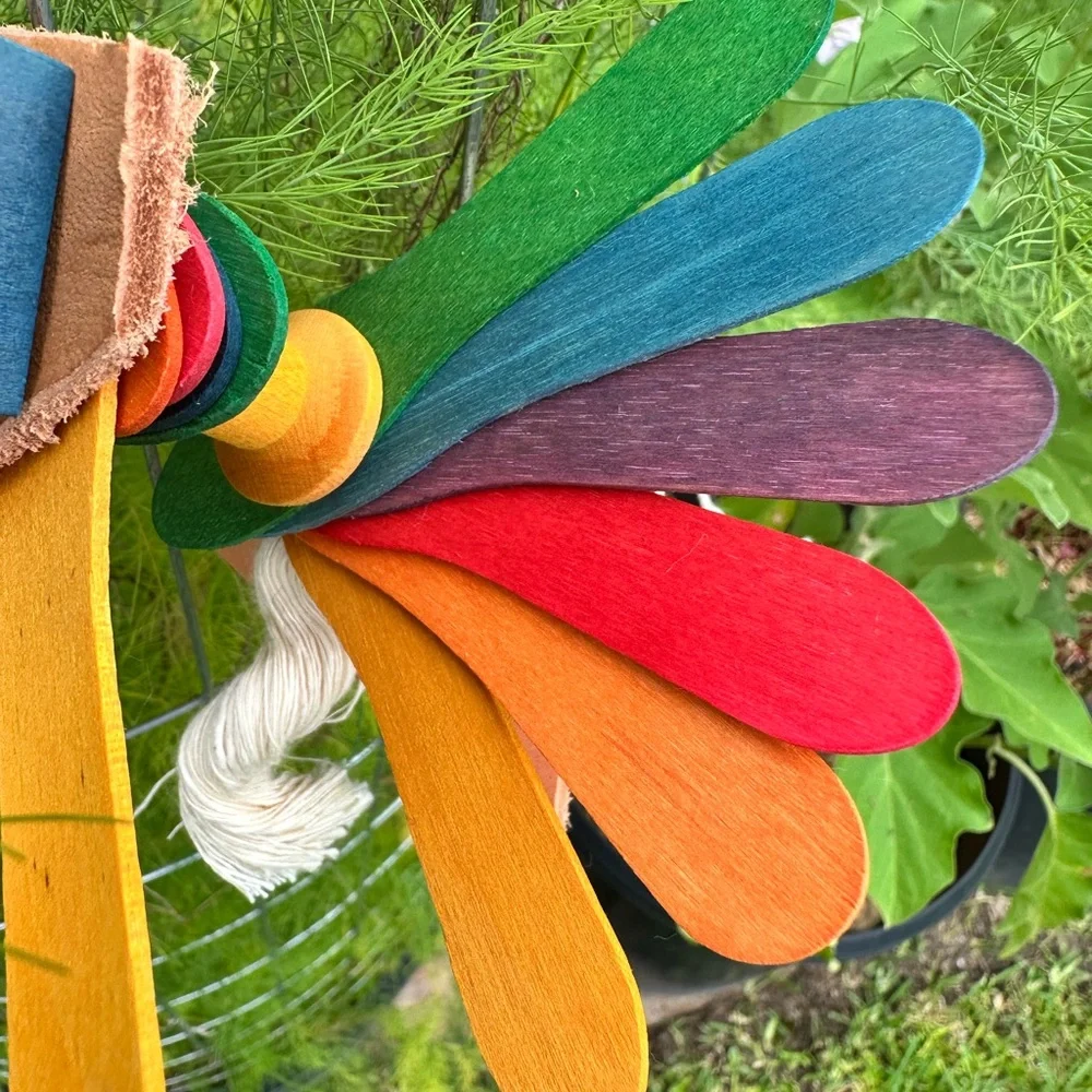 Handmade - Colorful Bird Toy with Rope and Wooden Blocks